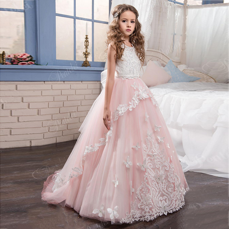 女儿童礼服蝴蝶刺绣生日钢琴走秀