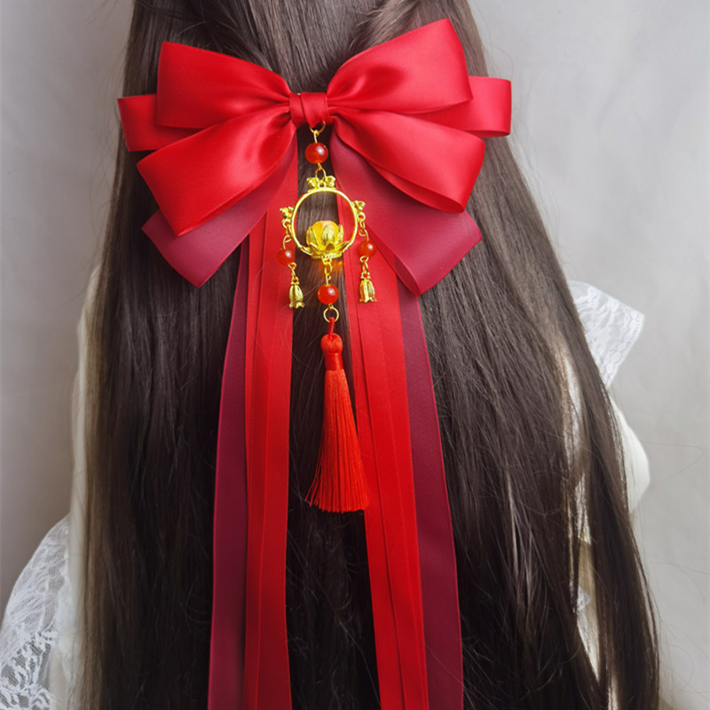 表演出发饰新娘大红色蝴蝶结发夹