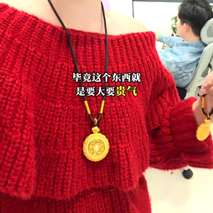 2026新款古法镂空花丝八宝罗盘可转动国潮风鎏金棕绳项链