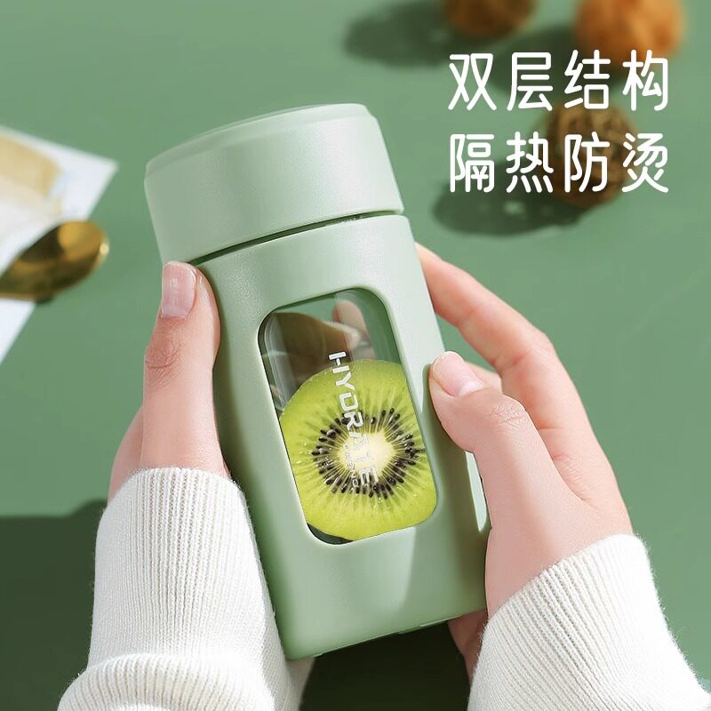 女泡茶玻璃水杯便携简约花茶杯图片