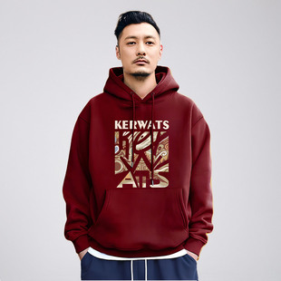 香港潮牌余文乐重磅加绒连帽卫衣男秋冬季马年宽松美式酒红色外套