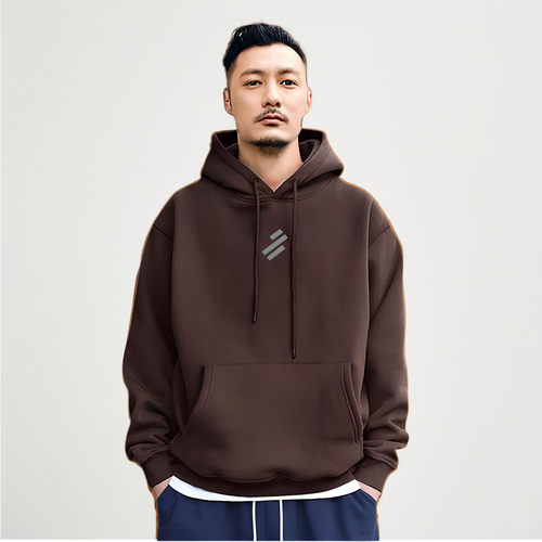 香港潮牌余文乐重磅纯棉连帽卫衣男宽松百搭休闲秋冬棕色上衣外套