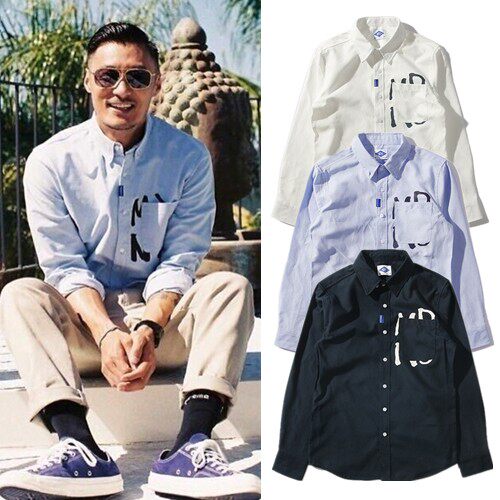 余文乐mdns潮牌官网正品港风男士休闲时尚百搭牛津纺修身长袖衬衫