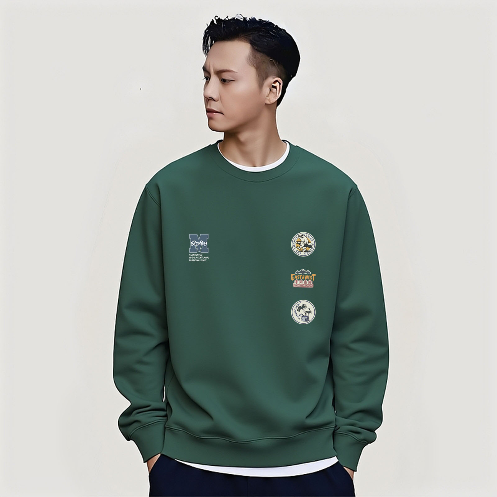 香港潮牌陈伟霆圆领套头卫衣男秋冬新款重磅纯棉原创日系运动上衣