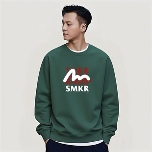 日系潮牌陈伟霆圆领卫衣男秋冬简约重磅纯棉加绒大码宽松休闲衣服