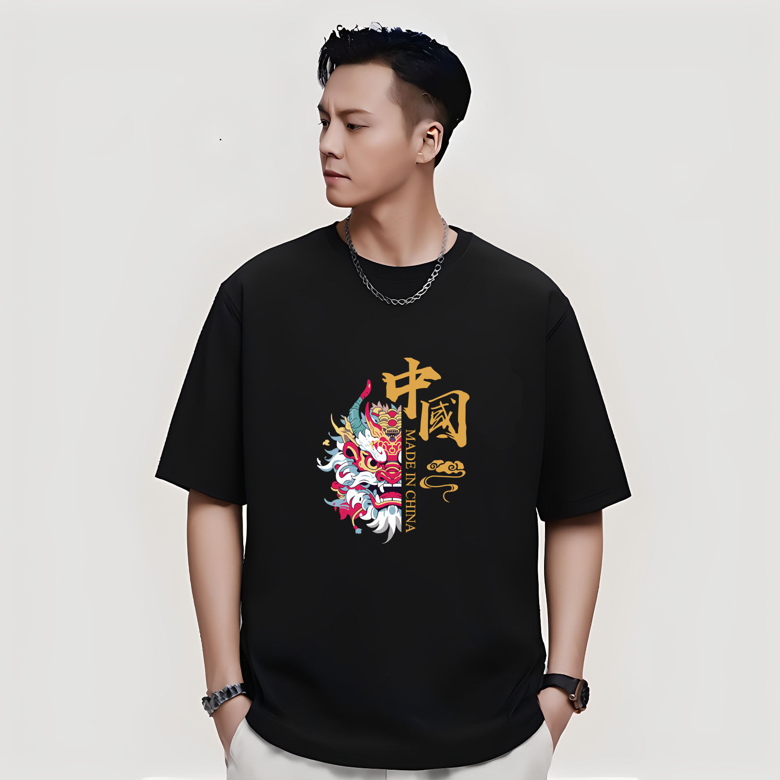 香港潮牌中国龙男士短袖T恤夏季新款陈伟霆纯棉重磅宽松ins大码