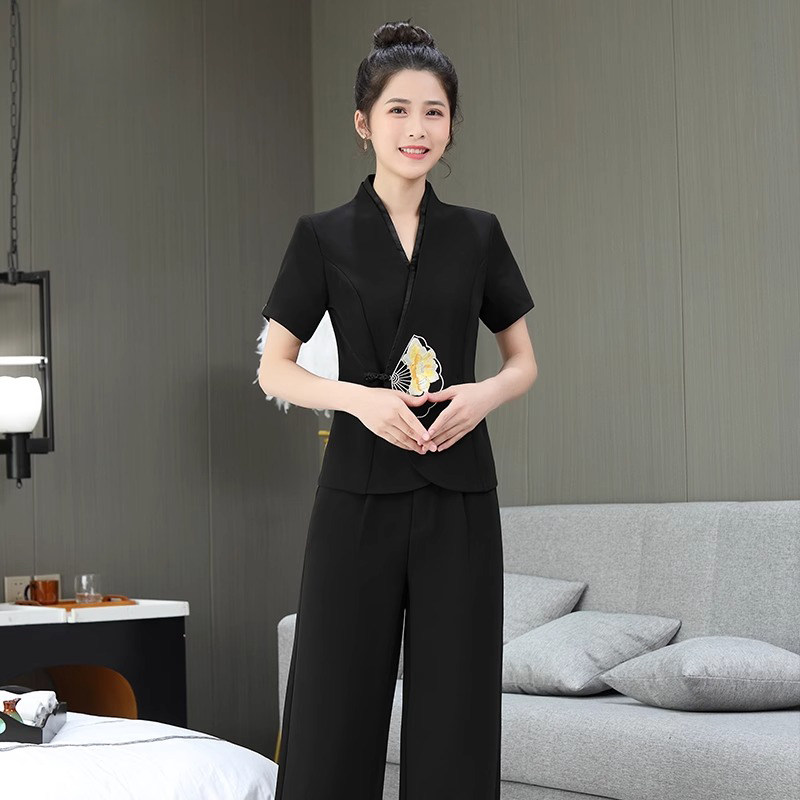 春夏新款高端美容师工作服女气质足浴按摩会所养生美容院技师套装