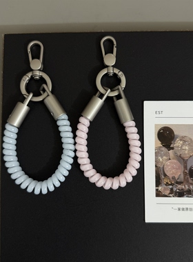 GIF婴儿蓝少女粉电话线弹力手挂绳 钥匙扣挂链适用手机壳包包配饰