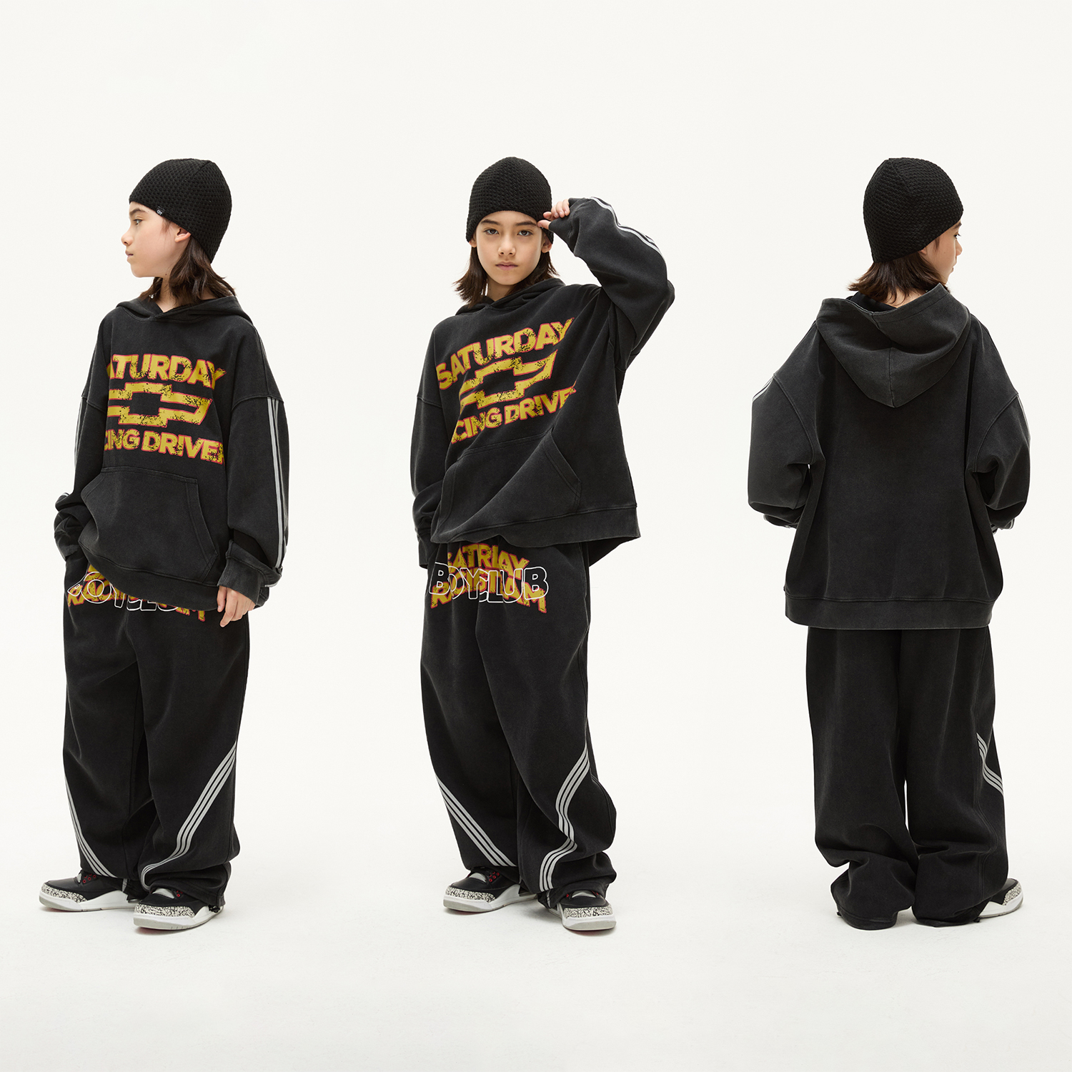 儿童街舞演出复古黑色连帽卫衣