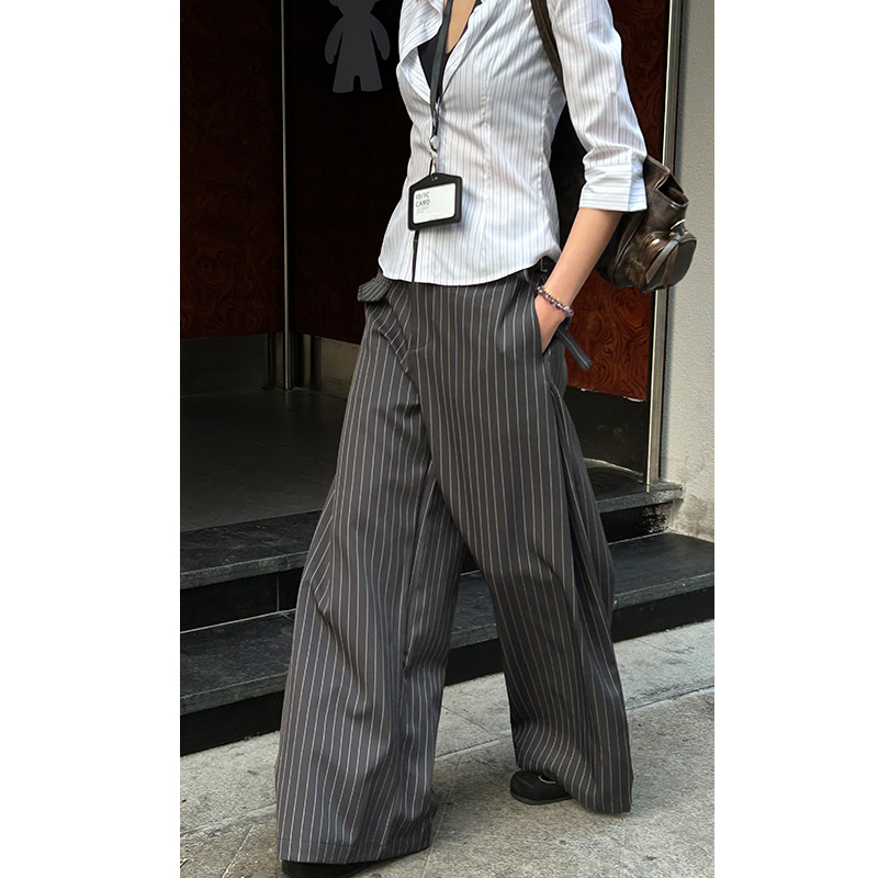 闊腿西裝長褲條紋港風