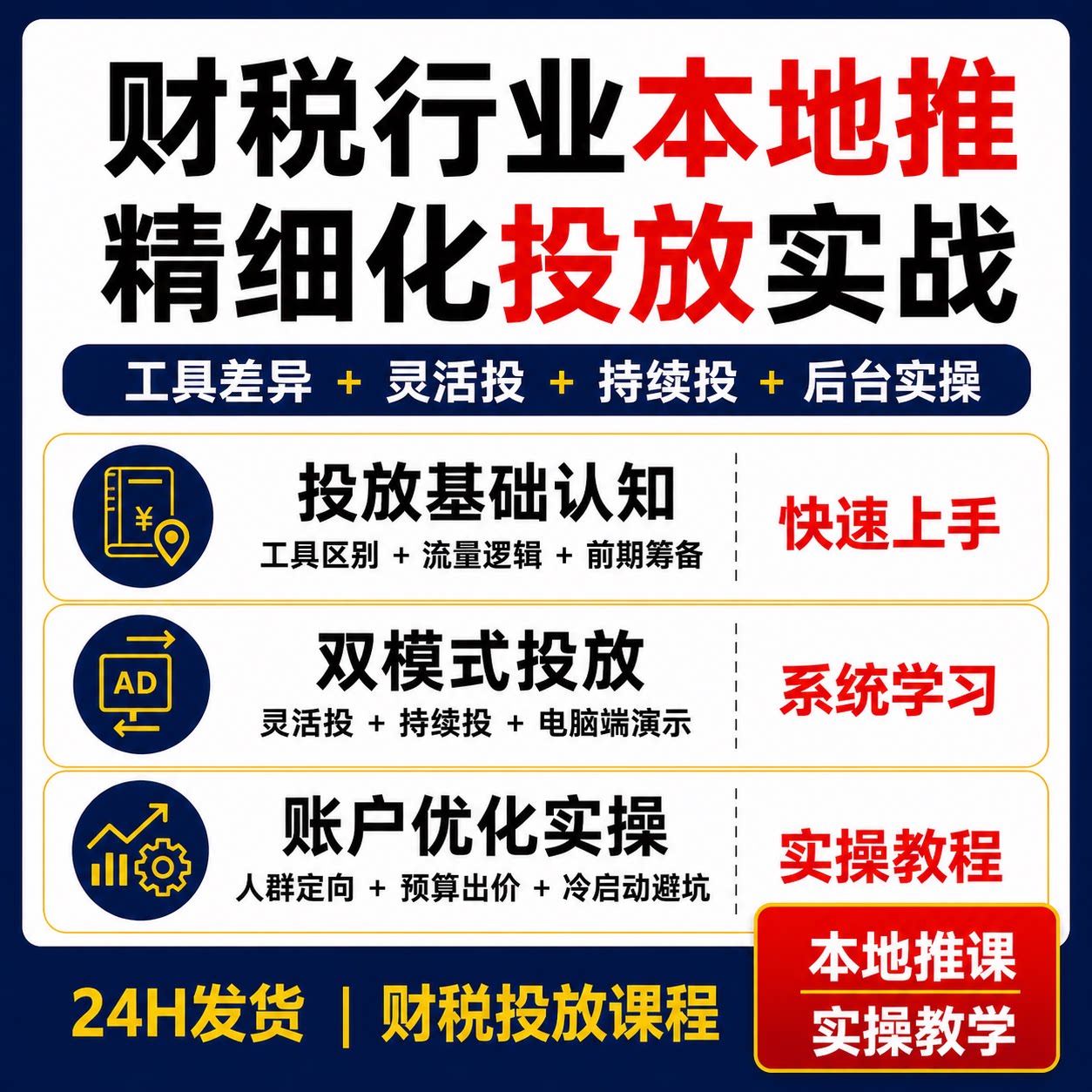 财税行业本地推精细化投放实战课灵活投持续投定向预算冷启动教程