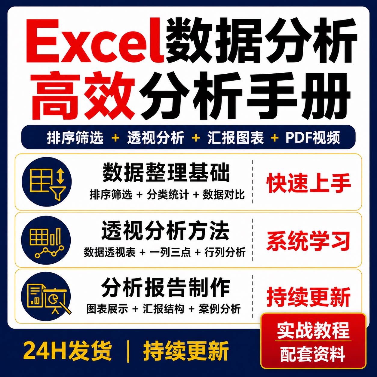 Excel数据分析教程排序筛选透视表图表汇报分析报告PDF视频手册