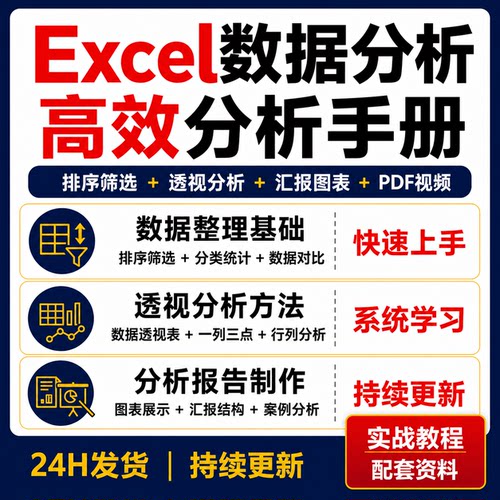 Excel数据分析教程排序筛选透视表图表汇报分析报告PDF视频手册