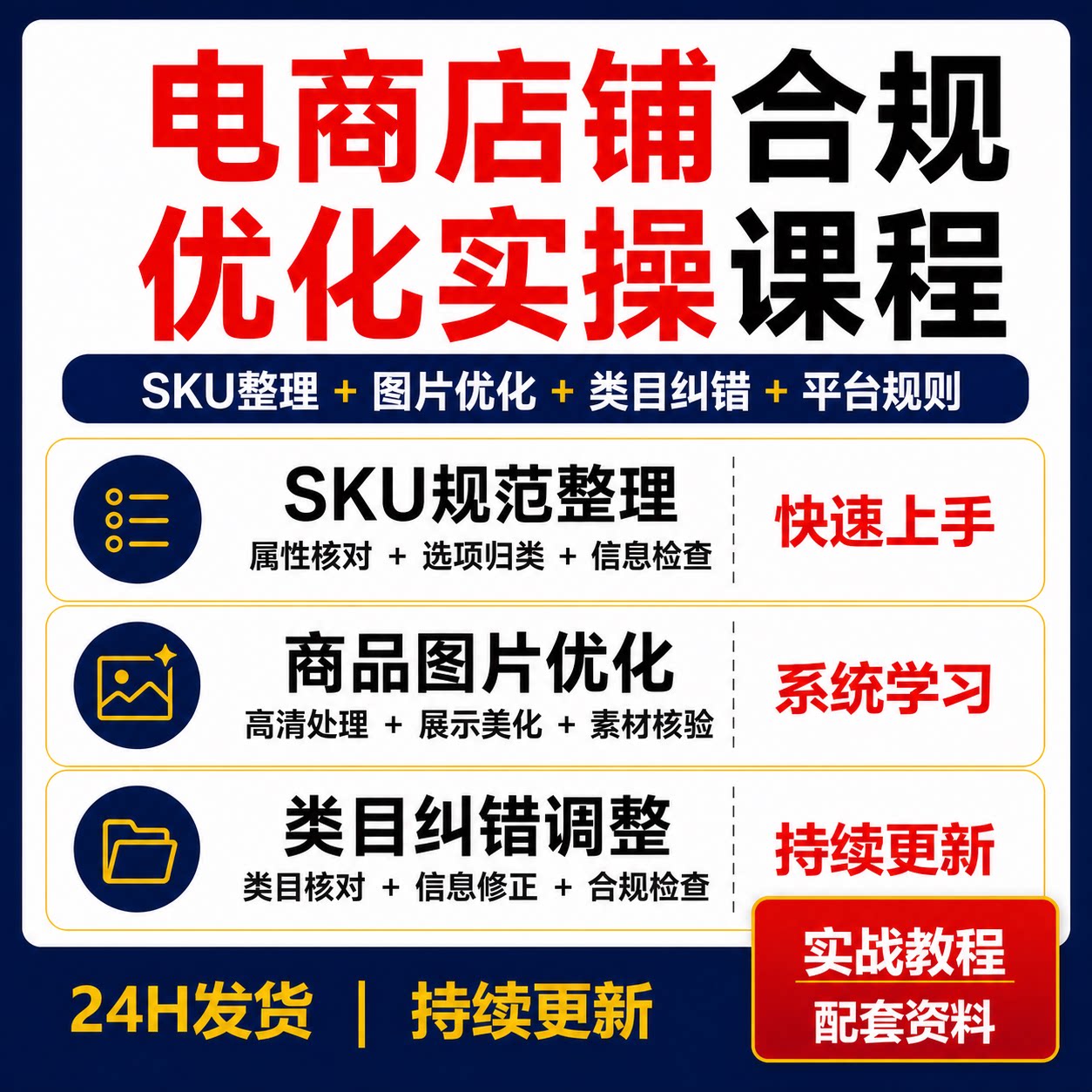 电商运营合规优化SKU规范整理商品图片美化类目纠错调整实操课程