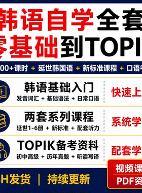 韩语零基础到TOPIK视频课延世韩国语新标准发音词汇口语真题资料