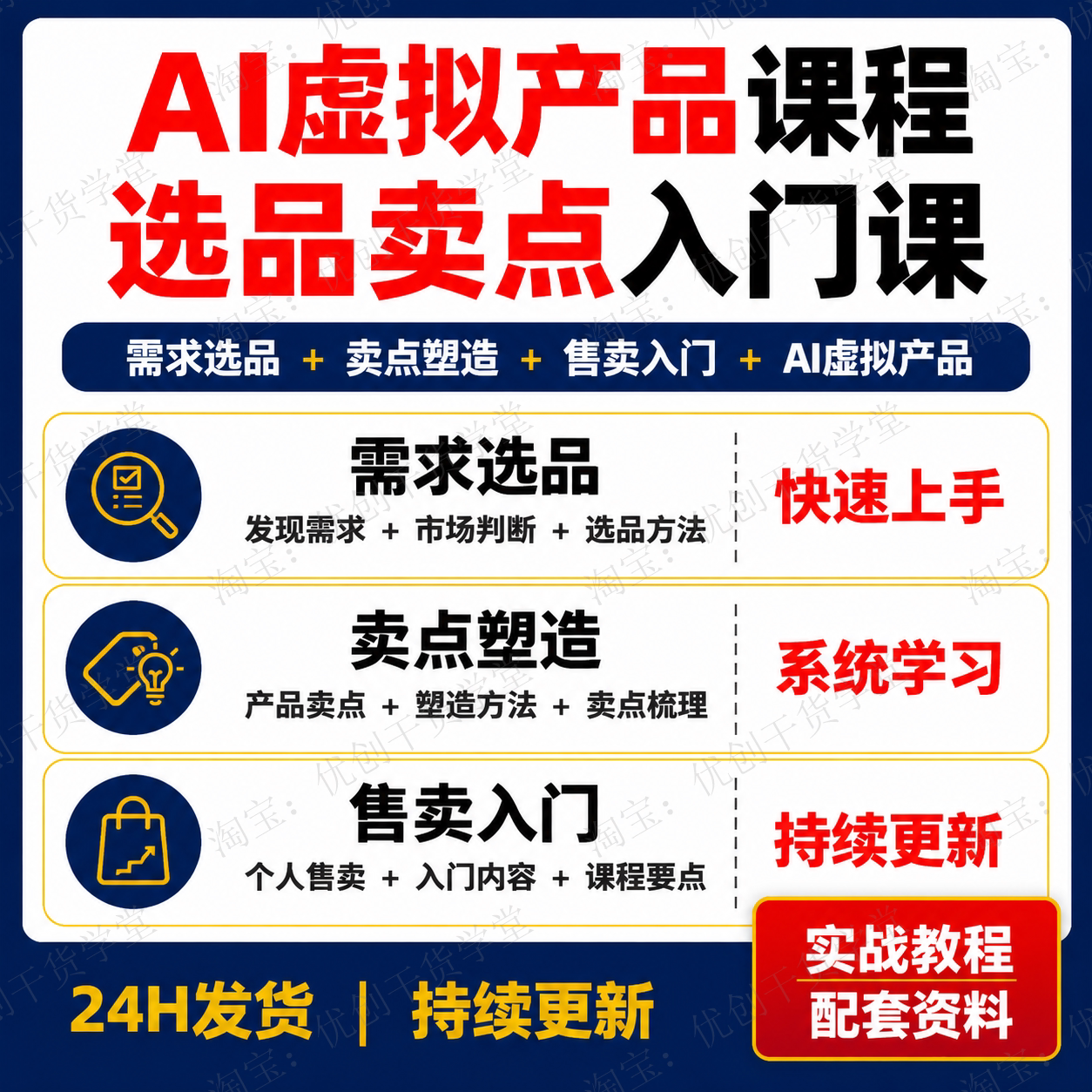 AI虚拟产品训练营课程选品方法卖点塑造个人售卖入门学习资料