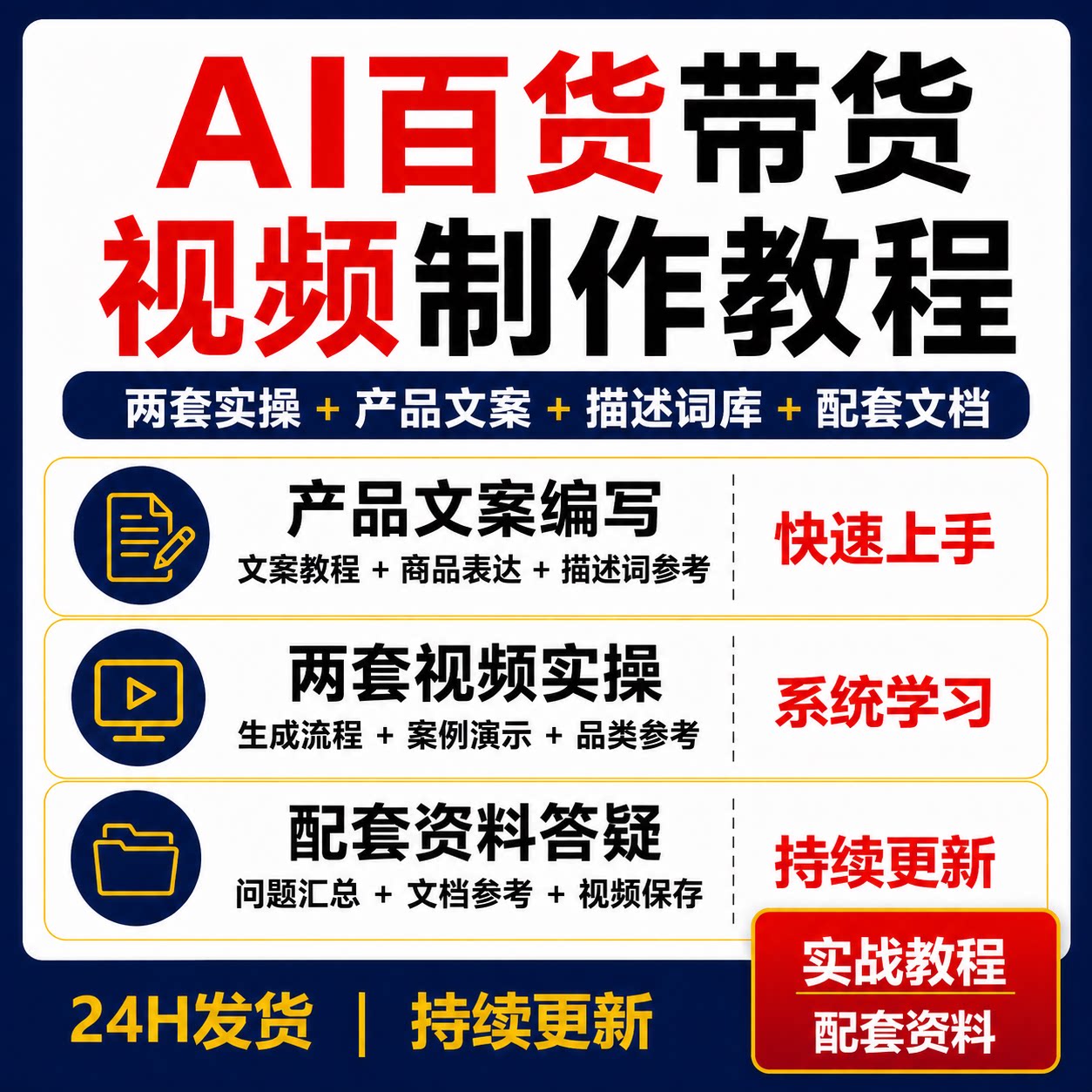 AI百货带货视频制作教程产品文案提示词两套实操案例配套文档资料图片