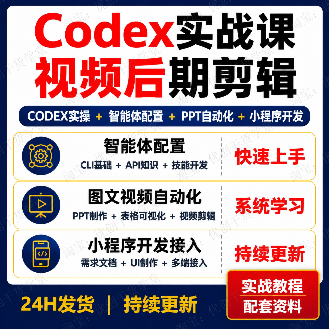 CODEX智能体自动化开发课PPT图文视频小程序多端接入实操教程