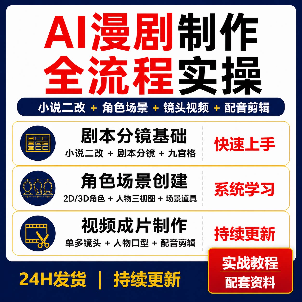 AI漫剧制作全流程教程小说二改剧本分镜2D3D角色场景口型配音剪辑
