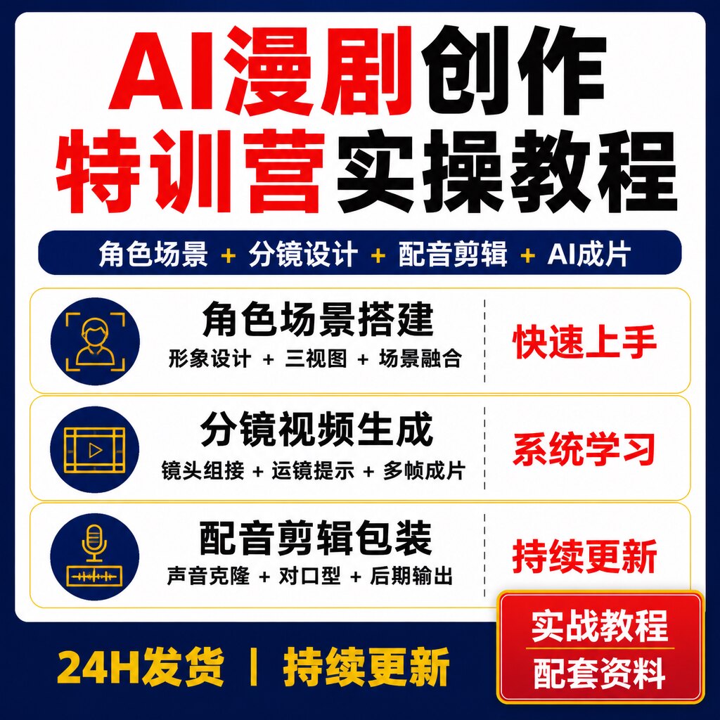 AI漫剧创作特训营 角色场景分镜配音剪辑实操教程资料