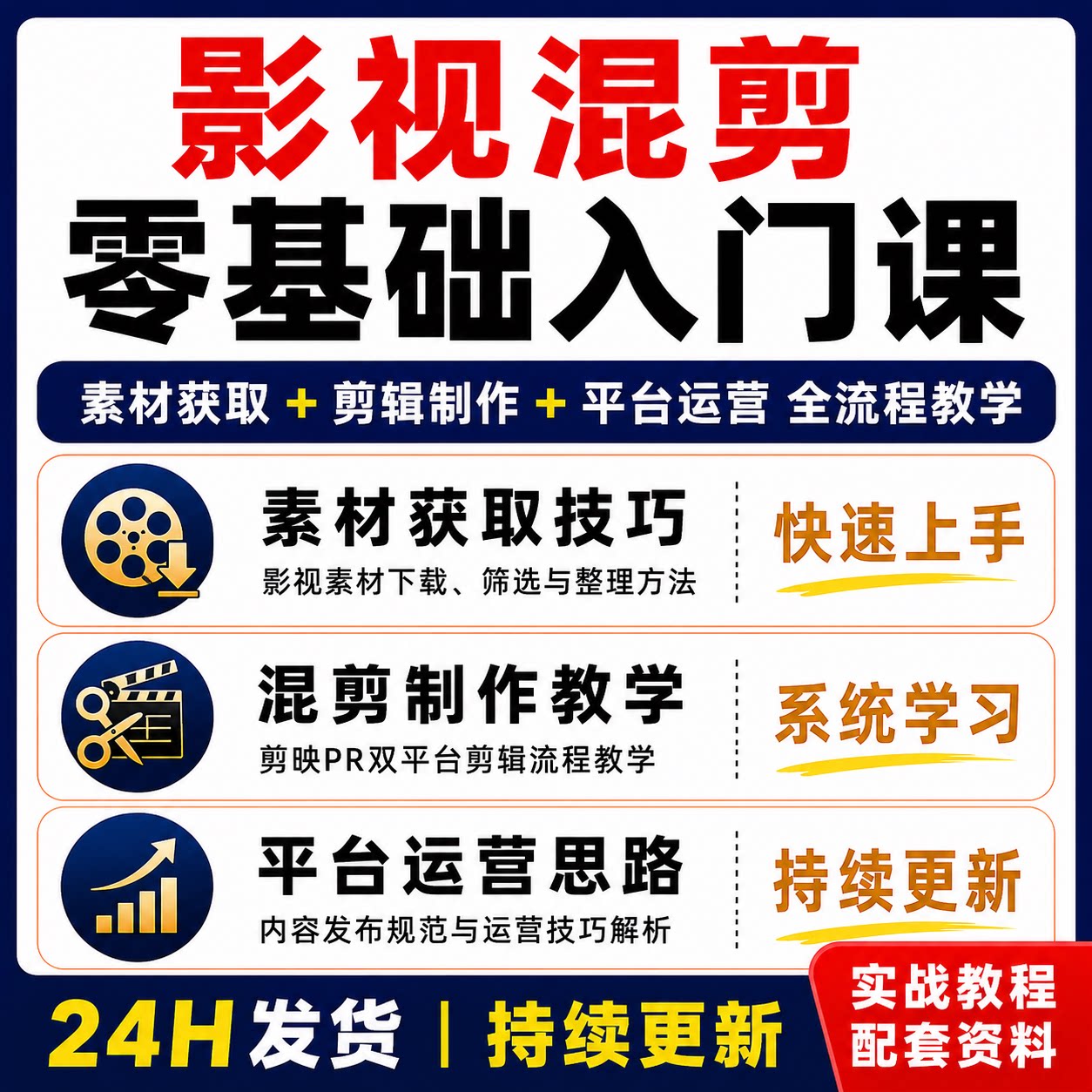 影视混剪零基础入门课 素材获取剪辑制作平台运营全流程教程