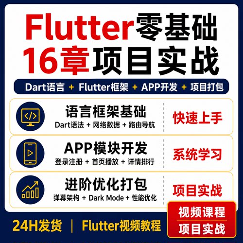 Flutter零基础培训教程Dart语言精讲16章APP项目实战性能优化打包