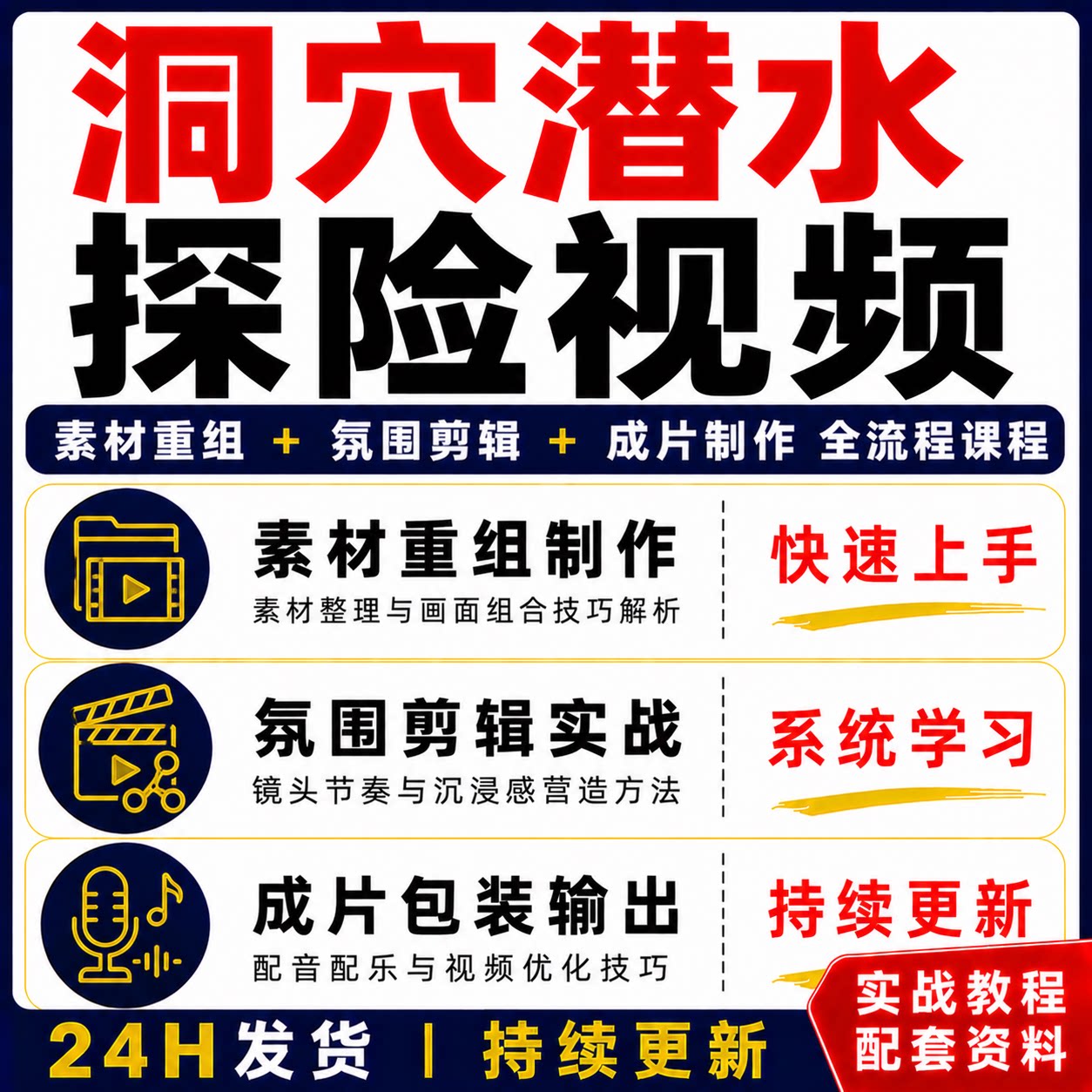 洞穴潜水探险视频素材重组成片制作全流程课程快速上手