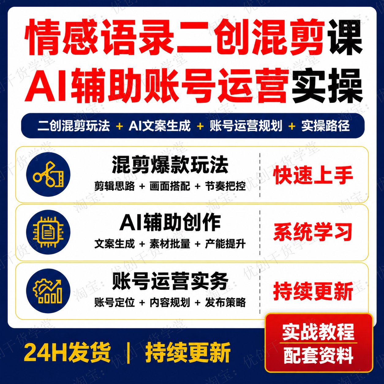 情感语录二创混剪短视频课程AI文案账号运营实操教学资料