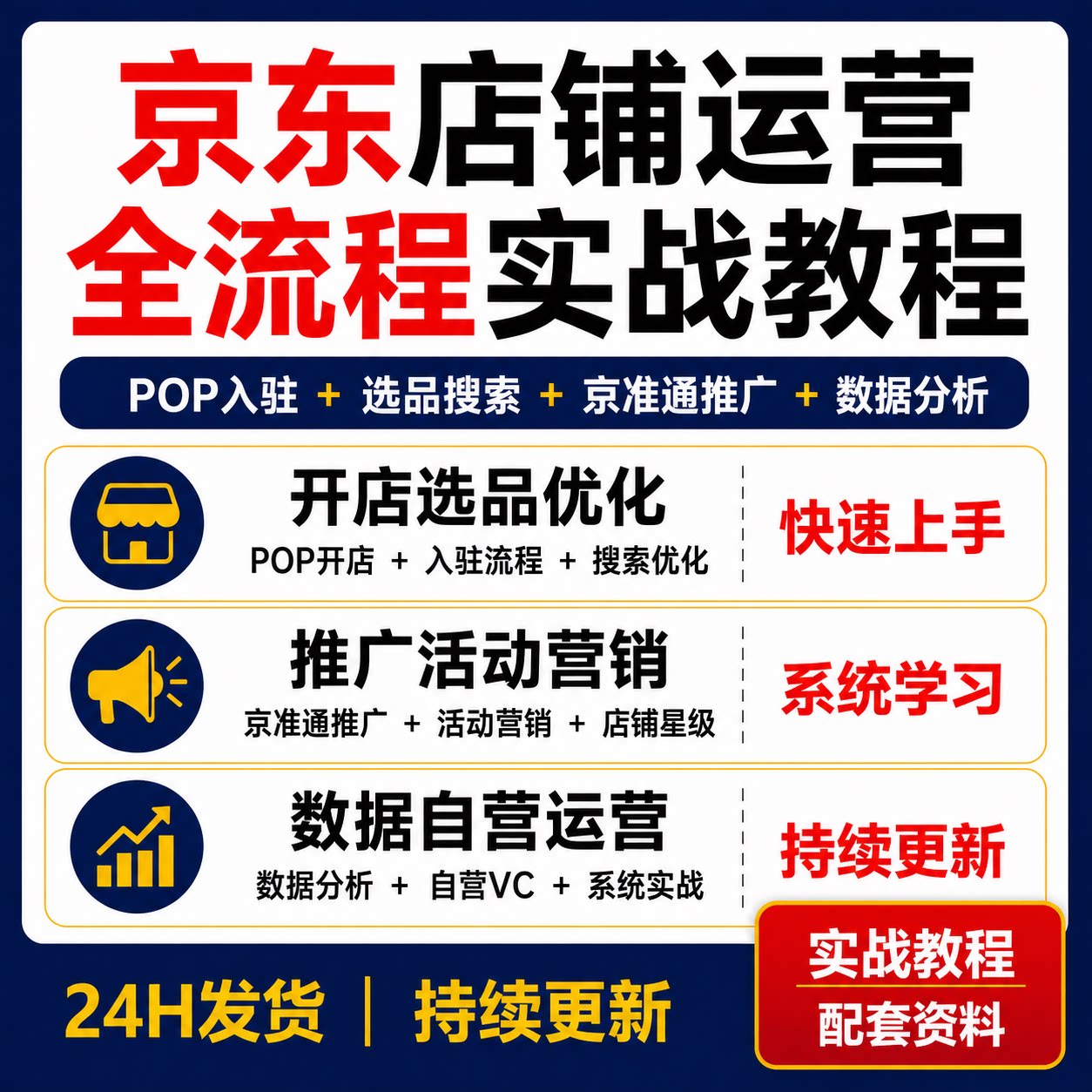 京东运营实战教程POP开店选品搜索京准通推广营销数据分析自营