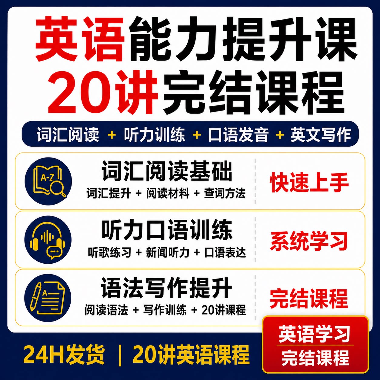 英语能力提升20讲完结课程词汇阅读听力口语发音语法写作学习教程
