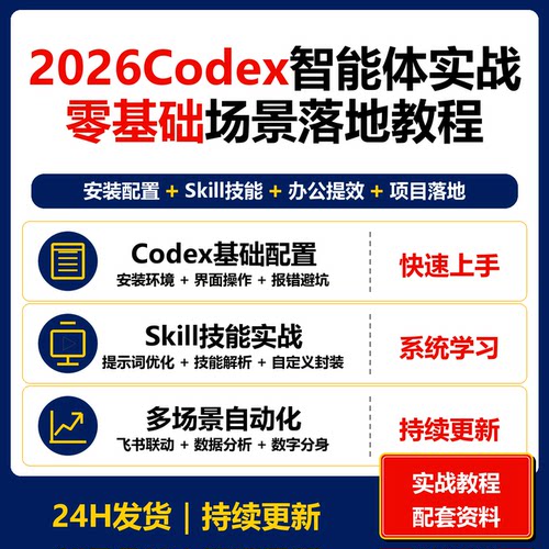 2026Codex零基础智能体实战教程 Skill技能自动化场景落地资料