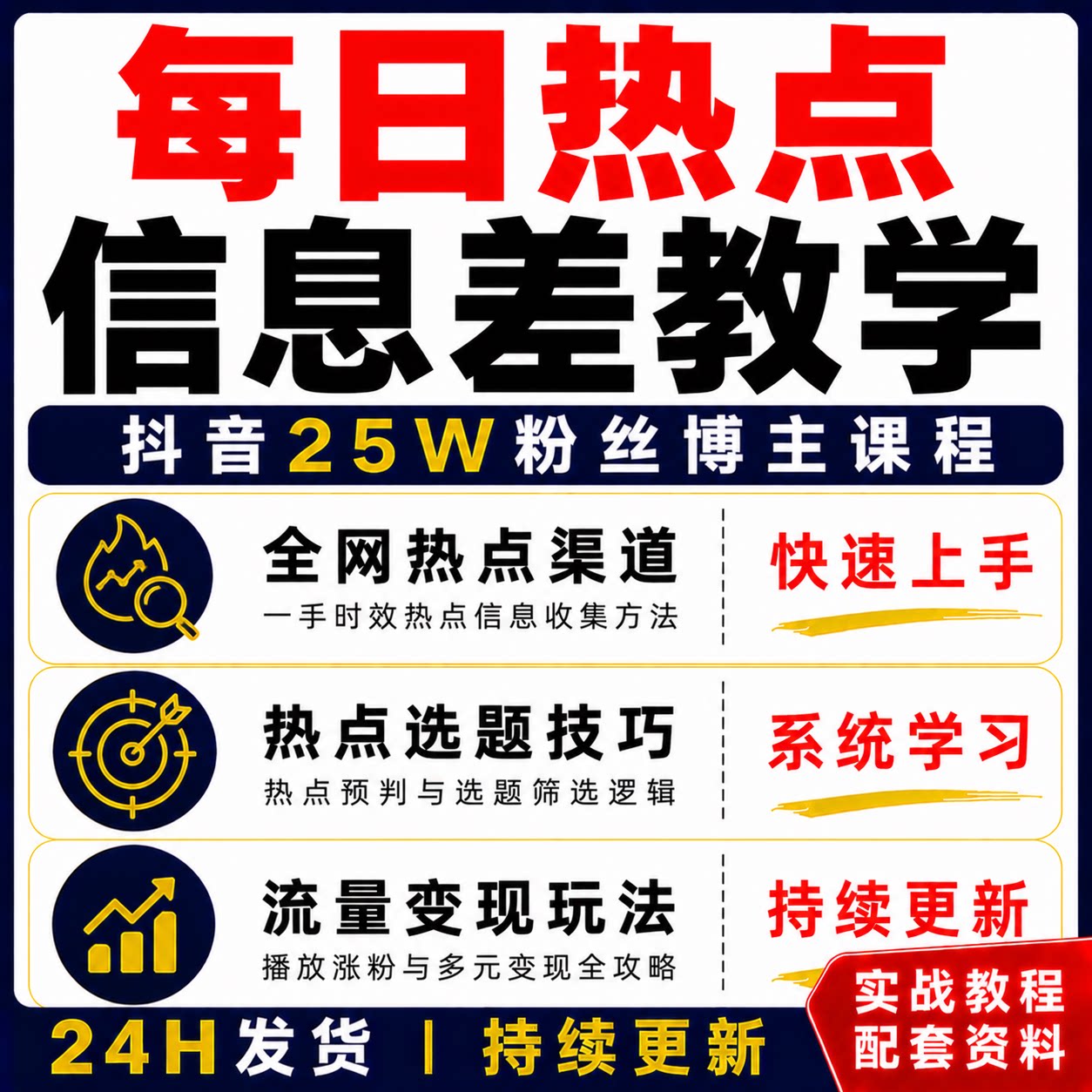 每日热点信息差教学课程25W粉丝博主全网热点快速上手