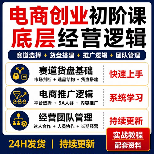 电商创业底层逻辑课程赛道选择货盘搭建推广运营团队管理初阶教程