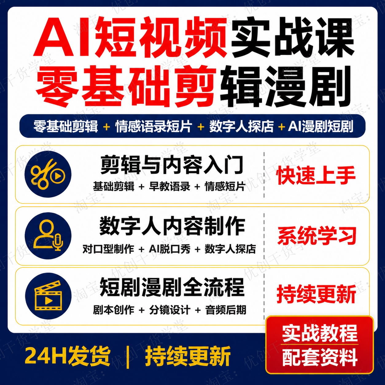 AI短视频实战课零基础剪辑数字人漫剧短剧全流程制作学习资料