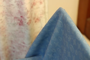 绎纭织造 横罗蓝底如意杂宝祥云纹 印花汉服布料印花 化纤絽印花