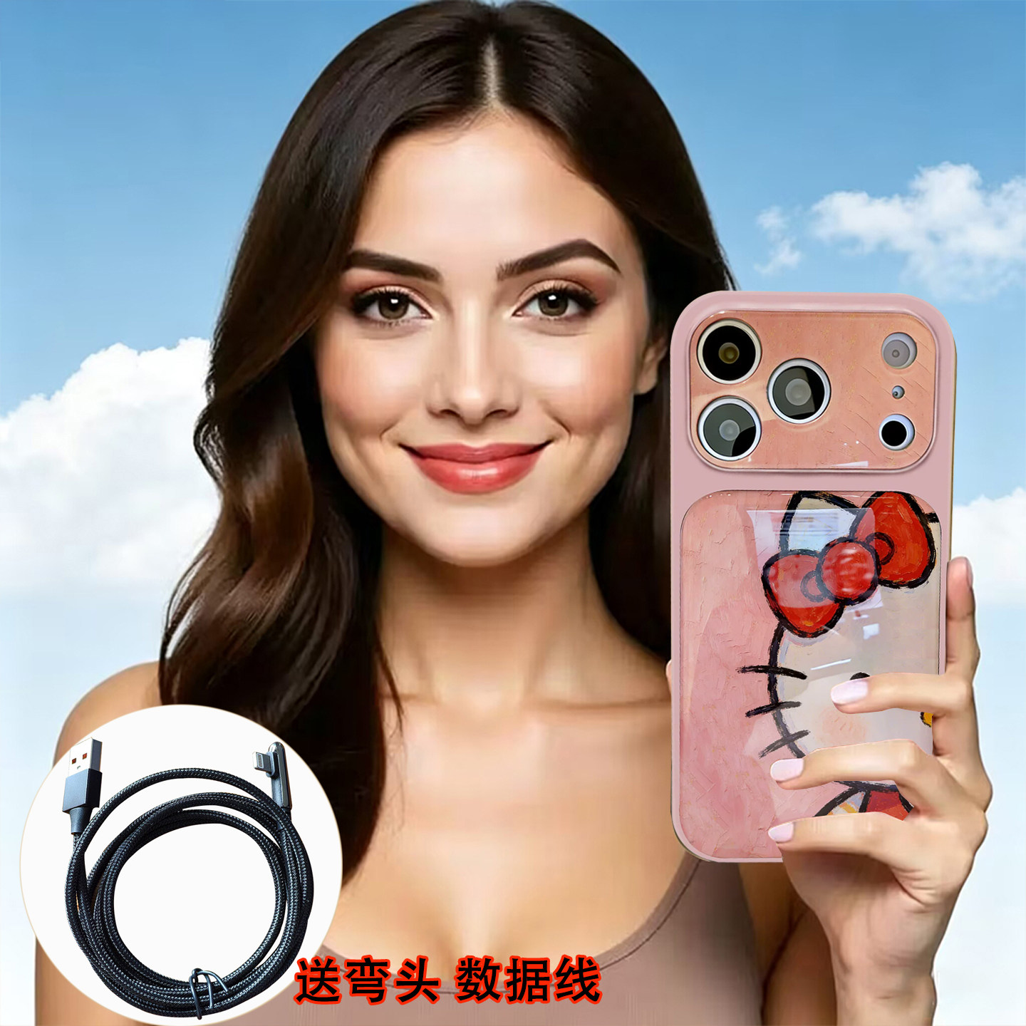 适用苹果17手机壳网红女油画粉猫