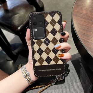 适用vivos18pro手机壳新款皮质s18保护套全包防摔s18的新品外壳s17高级感外壳s17pro网红女款格子纹s16欧美风