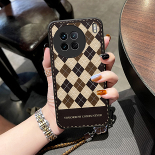 适用vivox90s手机壳新款x90pro皮质保护套全包防摔vivo新品ⅹ90高级外壳x90s格子纹x80潮牌时尚x70创意硅胶壳