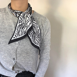 港味chic斑马纹长条细窄多功能飘带长条丝巾时尚网红发带黑白丝巾