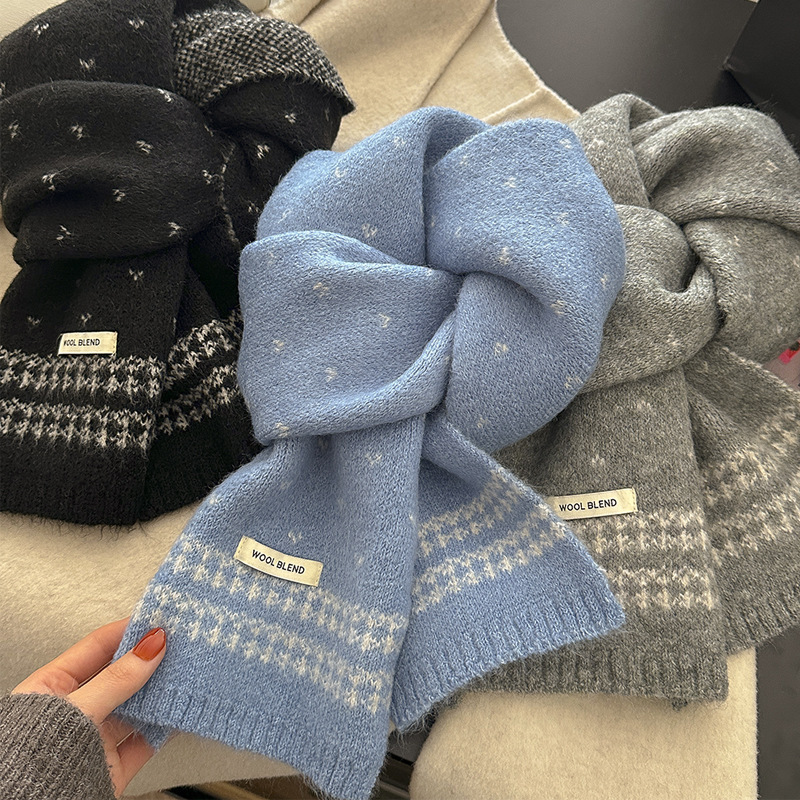 2025新款韩系感围巾女秋冬季羊毛混纺百搭学生加厚保暖围脖