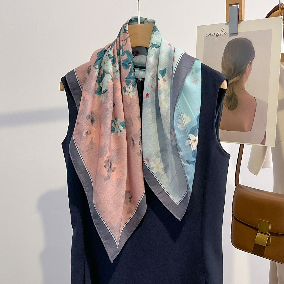 新款拼色印花围巾68cm小方巾女春季护颈装饰职业领巾百搭防晒丝巾