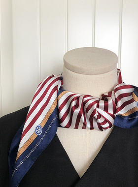 英伦条纹职业真丝领巾丝巾红色silk scarf小方巾丝巾通勤款领巾