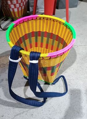 贵州背篓背篼塑料双肩带加厚手工编织藤编收纳农用买菜家用大背筐