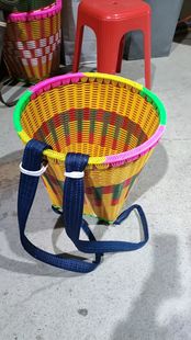 贵州背篓背篼塑料双肩带加厚手工编织藤编收纳农用买菜家用大背筐