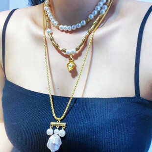 老钱风珍珠转运珠蝴蝶多层叠戴项链女轻奢高级感重工复古毛衣链潮