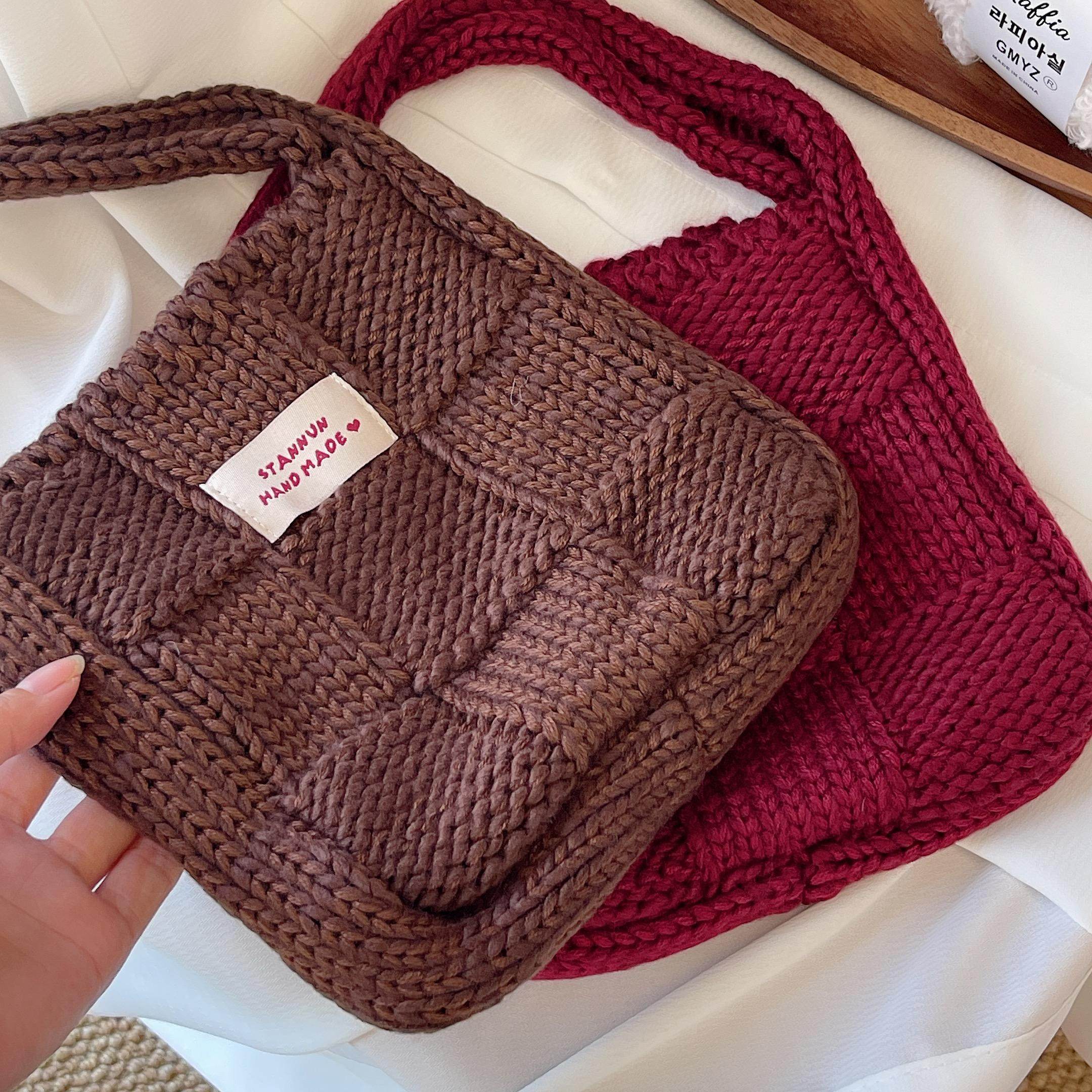 纯手工编织韩版粗毛线小包包百搭复古秋冬文艺复古迷你手提包女