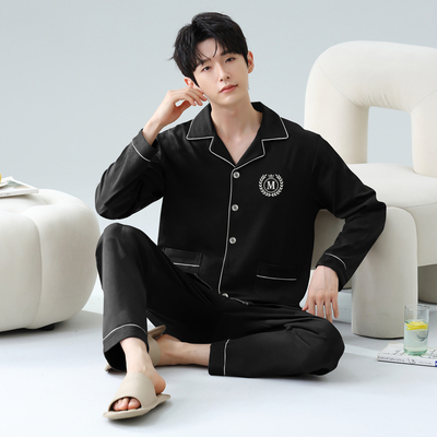 乐姿梦德绒睡衣男秋冬季保暖蓄热珊瑚绒开衫家居服高级可外穿套装