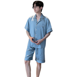 睡衣男士夏季丝绸冰丝短袖短裤仿真丝质家居服男款夏天夏款加大码
