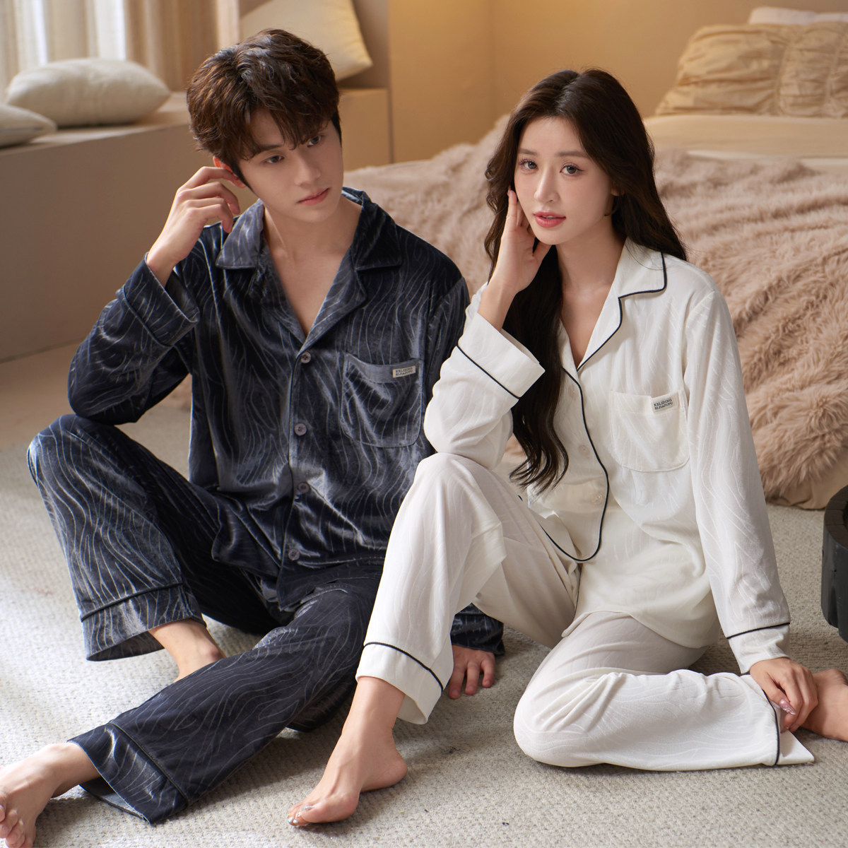 乐姿梦秋冬季珊瑚绒情侣睡衣男式女士加绒金丝绒开衫款家居服套装,女士内衣/男士内衣/家居服,睡衣/家居服套装,淘宝优惠券,粉丝福利购,淘宝优惠卷