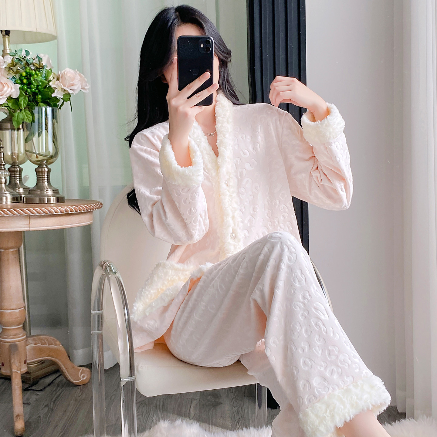 海岛绒睡衣女秋冬季牛奶绒加绒加厚保暖粉色豹纹可外穿家居服套装,女士内衣/男士内衣/家居服,睡衣/家居服套装,淘宝优惠券,粉丝福利购,淘宝优惠卷